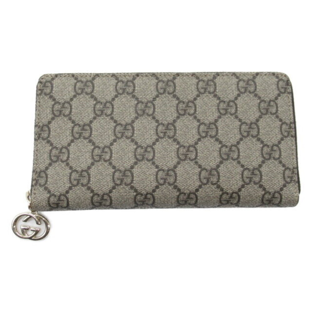 Gucci GG Supreme Round Long Wallet Canvas Beige Brown